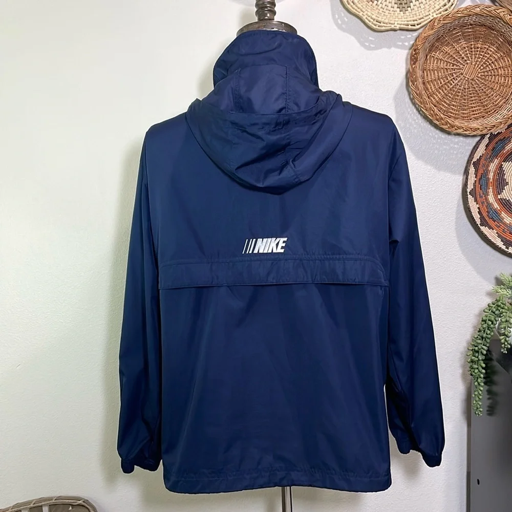 Nike Swoosh Hidden Hood Pullover Anorak Windbreaker Jacket Mens Medium Blue